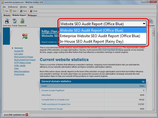 3 types of reports concerning the whole website