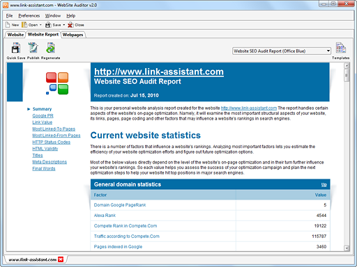 Reports on all structural aspects of your website